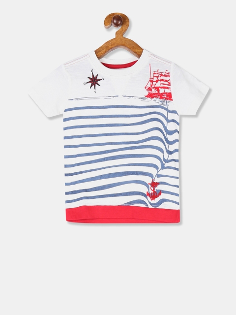 

Cherokee Boys White Striped Round Neck Pure Cotton T-shirt