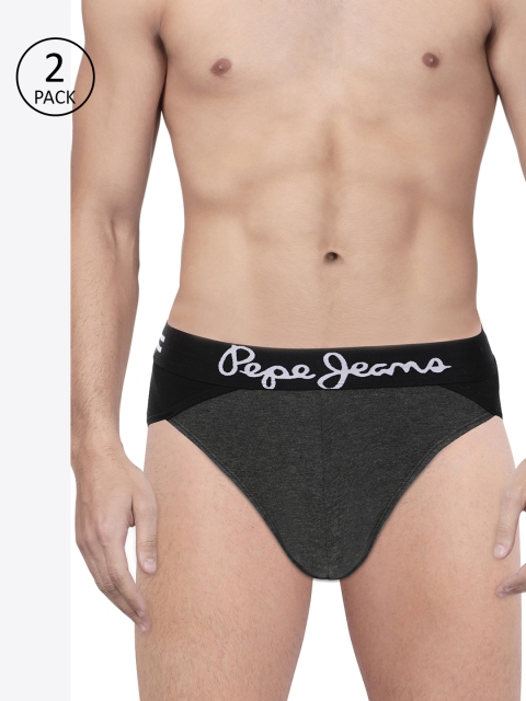 

Pepe Jeans Men Pack of 2 Grey & Black Colourblocked Briefs 8936395-2