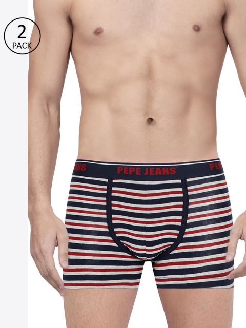 

Pepe Jeans Men Pack of 2 Navy Blue & Red Striped Trunks 8937011-2