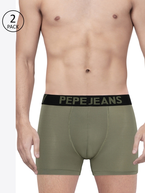 

Pepe Jeans Men Pack of 2 Olive Green Solid Trunks 8937057-2