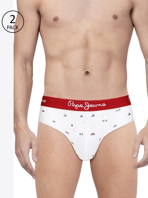 

Pepe Jeans Men Pack of 2 White Printed Briefs 8936325-2