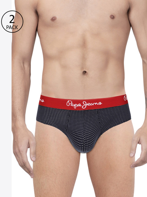 

Pepe Jeans Men Pack of 2 Navy Blue & White Printed Briefs 8936551-2