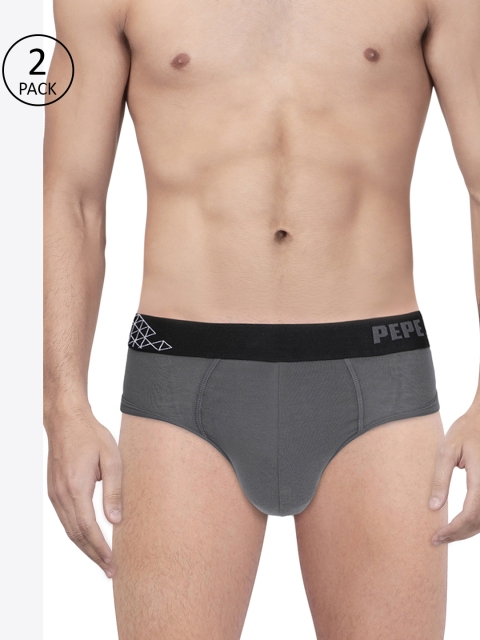 

Pepe Jeans Men Pack of 2 Grey Solid Briefs 8936385-2
