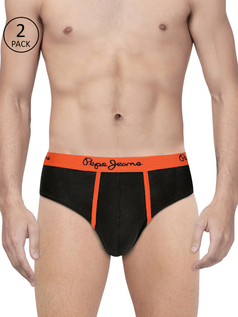 

Pepe Jeans Men Pack of 2 Black Solid Briefs 8936487-2