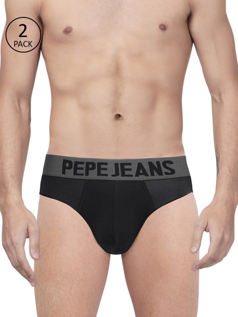 

Pepe Jeans Men Pack of 2 Black Solid Sports Briefs 8936661-2