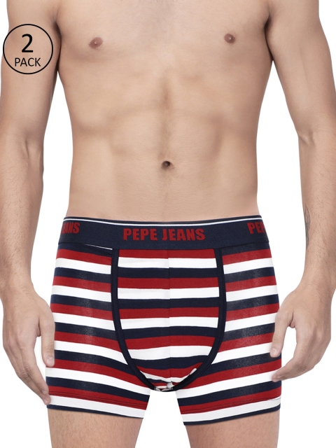

Pepe Jeans Men Pack of 2 Red & Navy Blue Striped Trunks 8936991-2