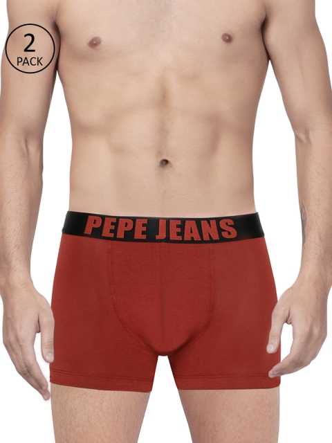 

Pepe Jeans Men Pack of 2 Maroon Solid Trunks 8937099-2