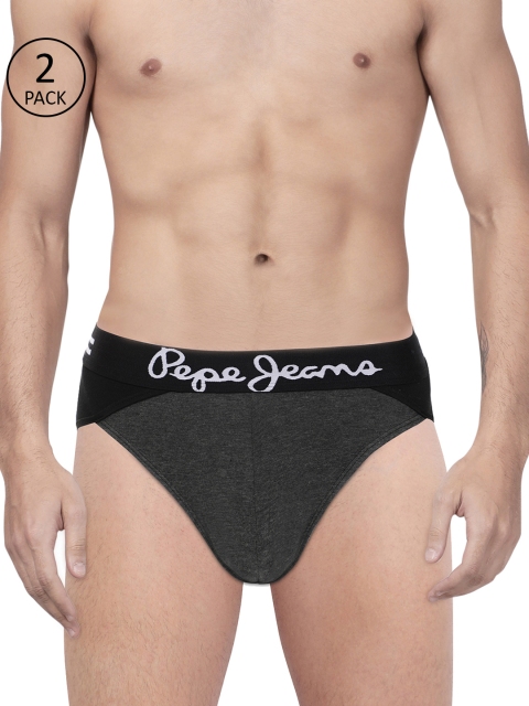 

Pepe Jeans Men Pack of 2 Charcoal Grey & Black Colourblocked Briefs 8936621-2