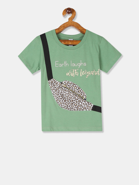

Cherokee Girls Green Printed Round Neck Pure Cotton T-shirt