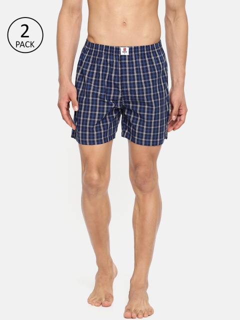 

SPYKAR Men Pack of 2 Checked Boxers, Navy blue