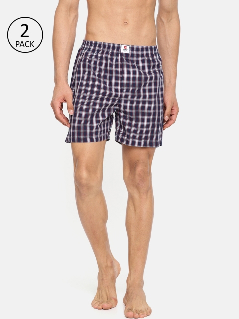 

SPYKAR Men Pack of 2 Checked Boxers, Navy blue