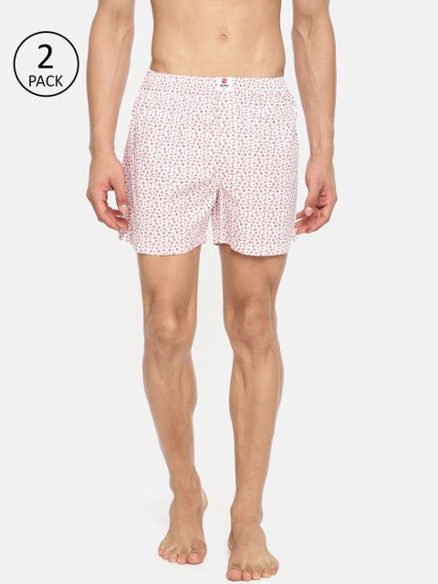 

SPYKAR Men Pack of 2 White & Coral Printed Boxers