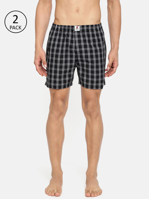 

SPYKAR Men Pack of 2 Checked Boxers, Black