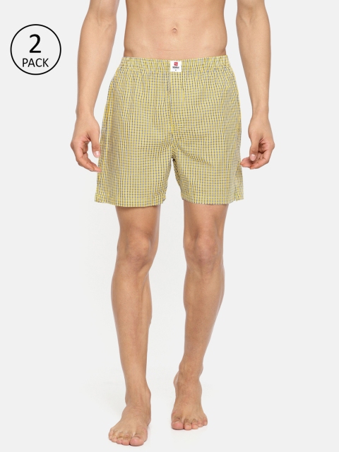 

SPYKAR Men Pack of 2 Checked Boxers, Yellow