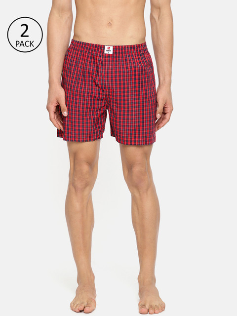 

SPYKAR Men Pack of 2 Checked Boxers, Red