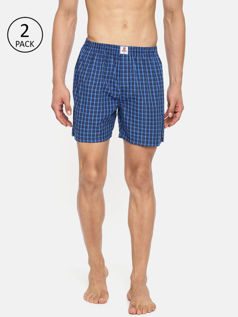 

SPYKAR Men Pack of 2 Checked Boxers, Navy blue