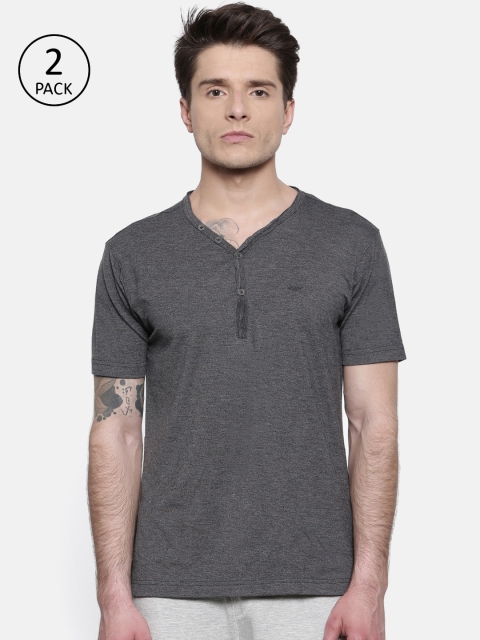 

Park Avenue Men Pack of 2 Charcoal Grey Solid Henley Neck Lounge T-shirts
