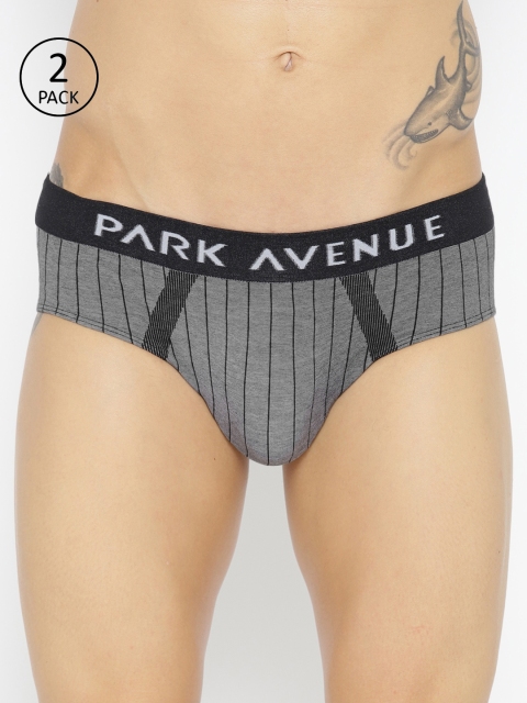 

Park Avenue Men Pack of 2 Grey & Black Striped Seamless Briefs 10578730