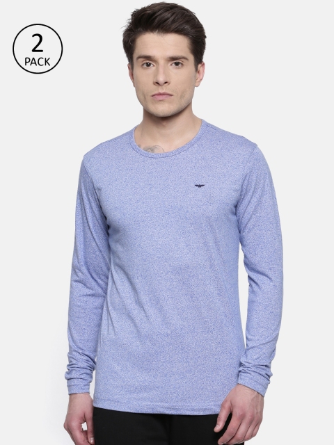 

Park Avenue Men Pack of 2 Blue Solid Round Neck Lounge T-shirts