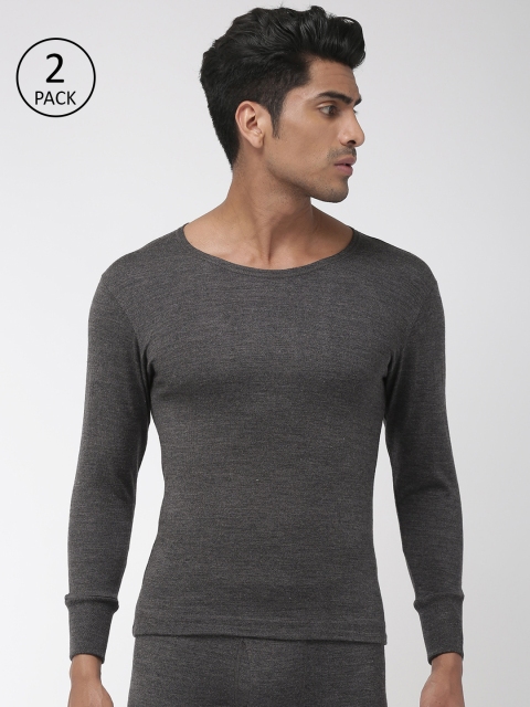 

Park Avenue Men Pack of 2 Charcoal Grey Melange Solid Thermal T-shirts