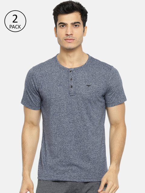 

Park Avenue Men Pack of 2 Solid Henley Neck Lounge Tshirts, Blue