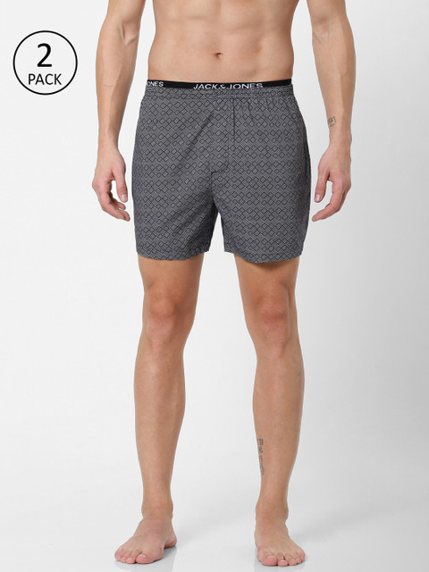 

Jack & Jones Men Pack of 2 Printed Pure Cotton Boxers, Black