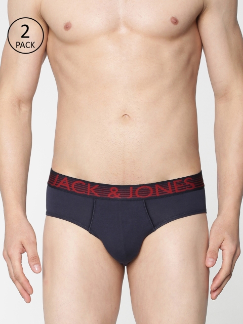 

Jack & Jones Men Pack of 2 Solid Briefs, Navy blue