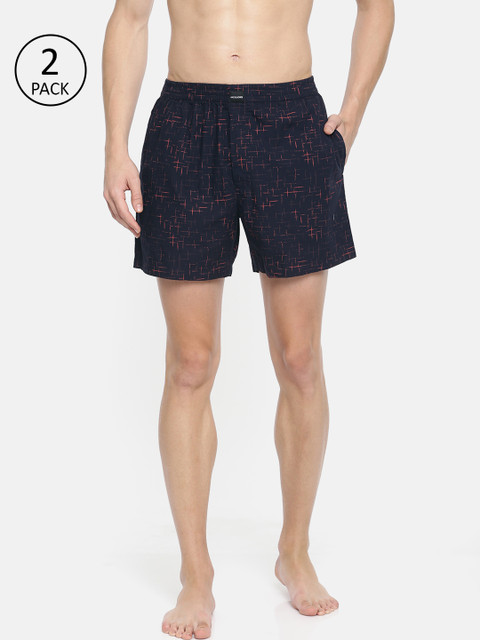 

Jack & Jones Men Pack of 2 Printed Pure Cotton Boxers, Navy blue