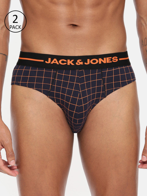 

Jack & Jones Men Pack of 2 Checked Briefs, Navy blue