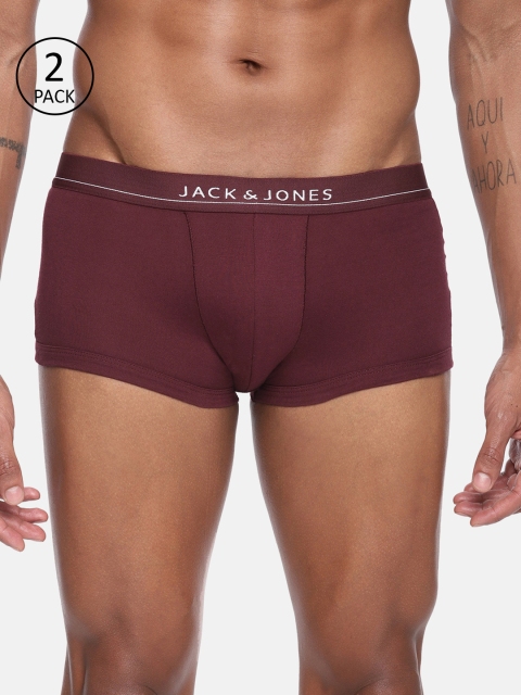 

Jack & Jones Men Pack of 2 Solid Trunks, Burgundy