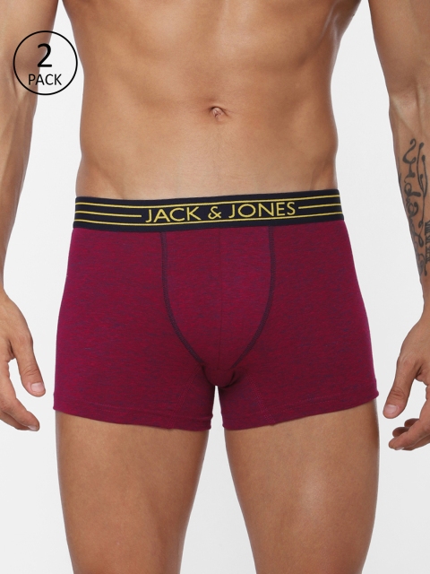

Jack & Jones Men Pack of 2 Solid Trunks, Maroon