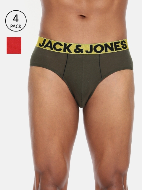 

Jack & Jones Men Pack of 4 Solid Briefs 8873927-2, Olive