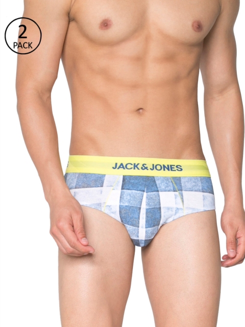 

Jack & Jones Men Pack Of 2 Blue & White Checked SIMON Briefs 8873971-2