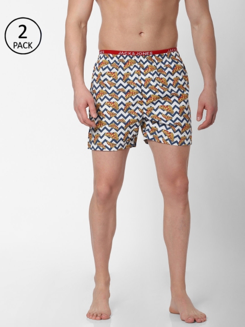 

Jack & Jones Men Pack Of 2 White & Navy Blue Printed Pure Cotton Boxers 10770942-2