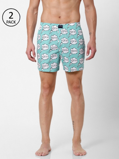 

Jack & Jones Men Pack Of 2 Blue & White Printed Pure Cotton Boxers 11264418-2