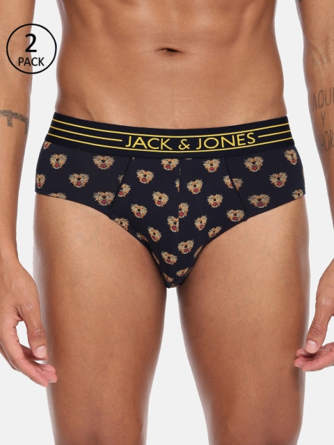 

Jack & Jones Men Pack of 2 Navy Blue Printed Briefs 8874133-2