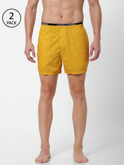 

Jack & Jones Men Pack Of 2 Yellow & Black Printed Pure Cotton Boxers 11264378-2