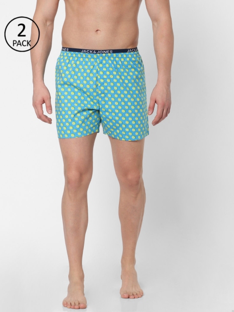 

Jack & Jones Men Pack of 2 Blue & Green Printed Pure Cotton Boxers 10770946-2