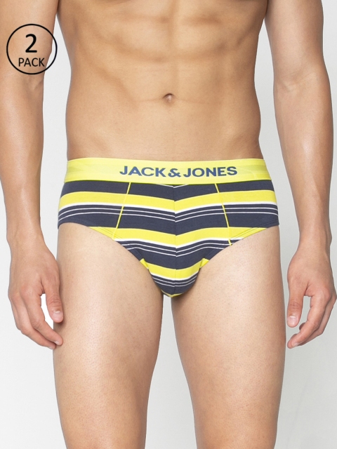 

Jack & Jones Men Pack Of 2 Navy Blue & White Striped Briefs 8874131-2