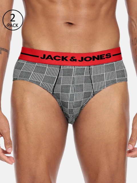 

Jack & Jones Men Pack Of 2 White & Black Checked Briefs 8874003-2