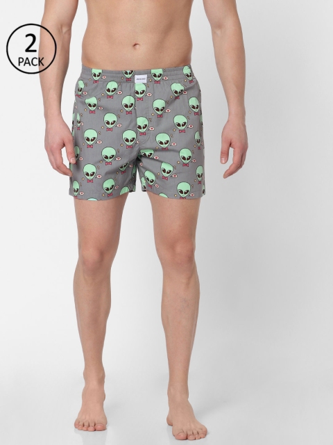 

Jack & Jones Men Pack of 2 Grey & Sea Green Printed Pure Cotton Boxers 10770962-2