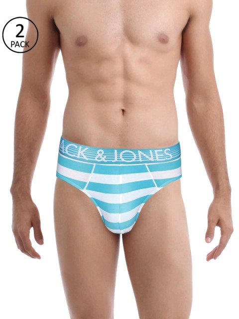 

Jack & Jones Men Pack Of 2 Blue & White Striped Briefs 2257287-2