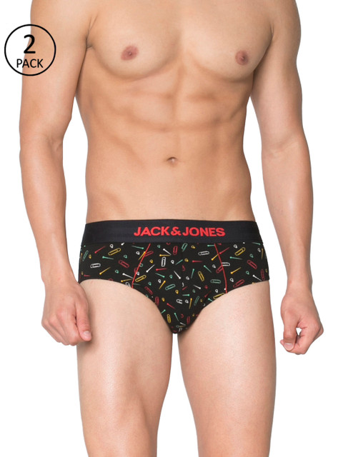 

Jack & Jones Men Pack Of 2 Black Printed Briefs 8874181-2