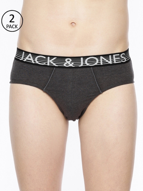 

Jack & Jones Men Pack of 2 Charcoal Grey Solid Briefs 8873941-2