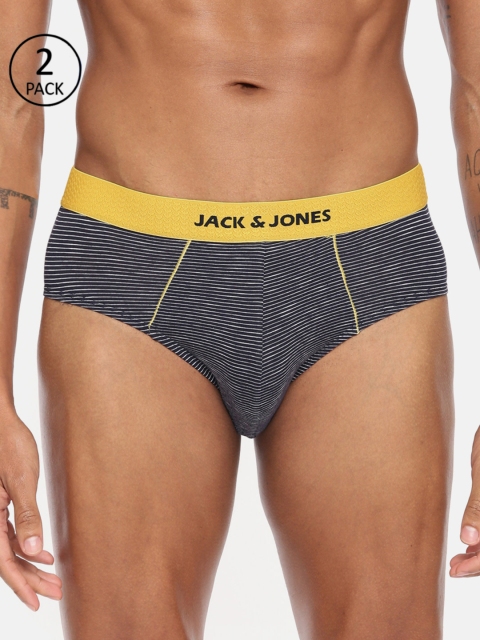 

Jack & Jones Men Pack of 2 Navy Blue & White Striped Briefs 8874135-2