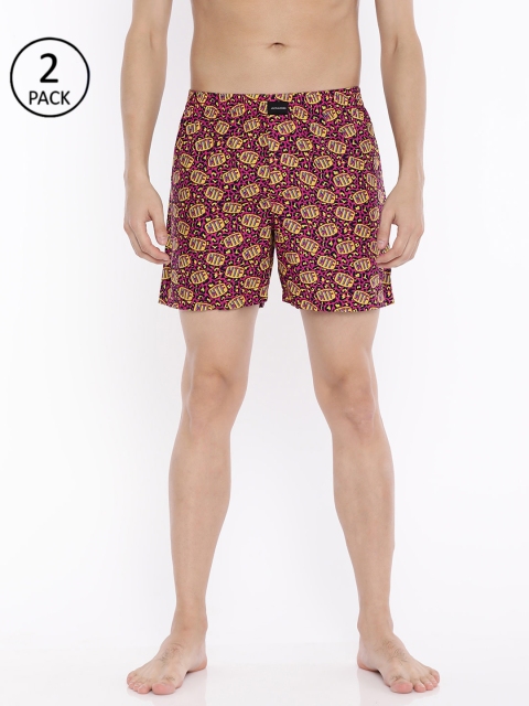 

Jack & Jones Men Pack of 2 Pink & Yellow Printed Pure Cotton Boxers