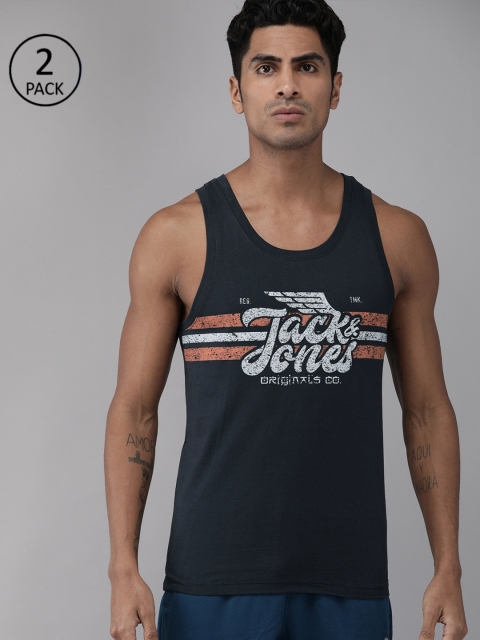 

Jack & Jones Men Pack of 2 Multi-coloured Printed Innerwear Vests