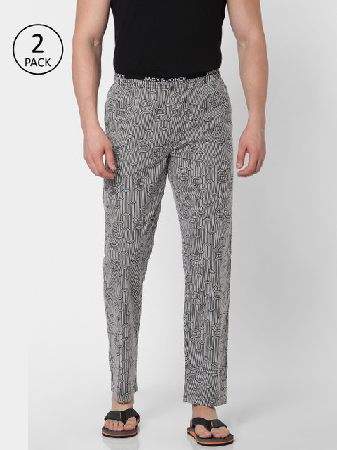 

Jack & Jones Men Pack of 2 Black & White Printed Lounge Pants