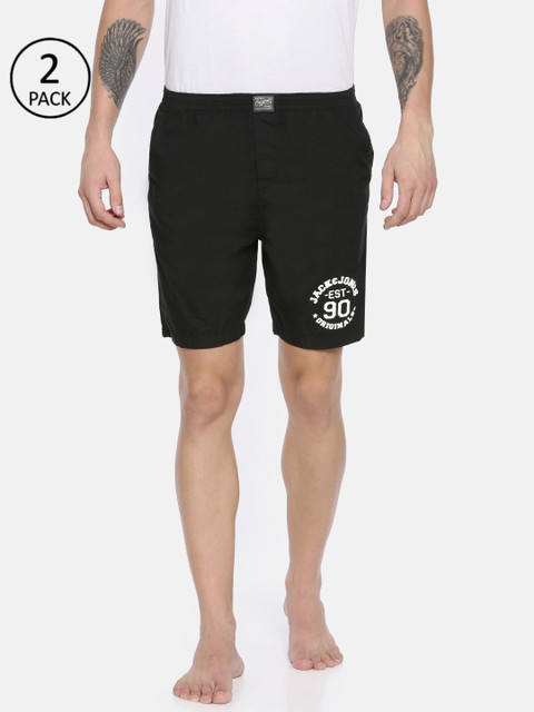 

Jack & Jones Men Pack of 2 Black Solid Lounge Shorts