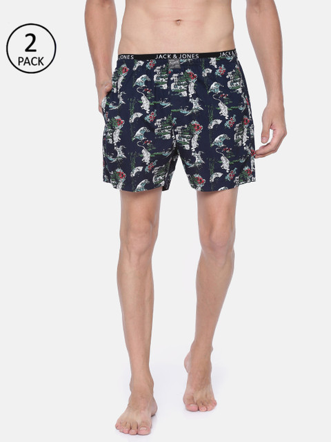 

Jack & Jones Men Pack of 2 Navy Blue Printed Pure Cotton Boxers
